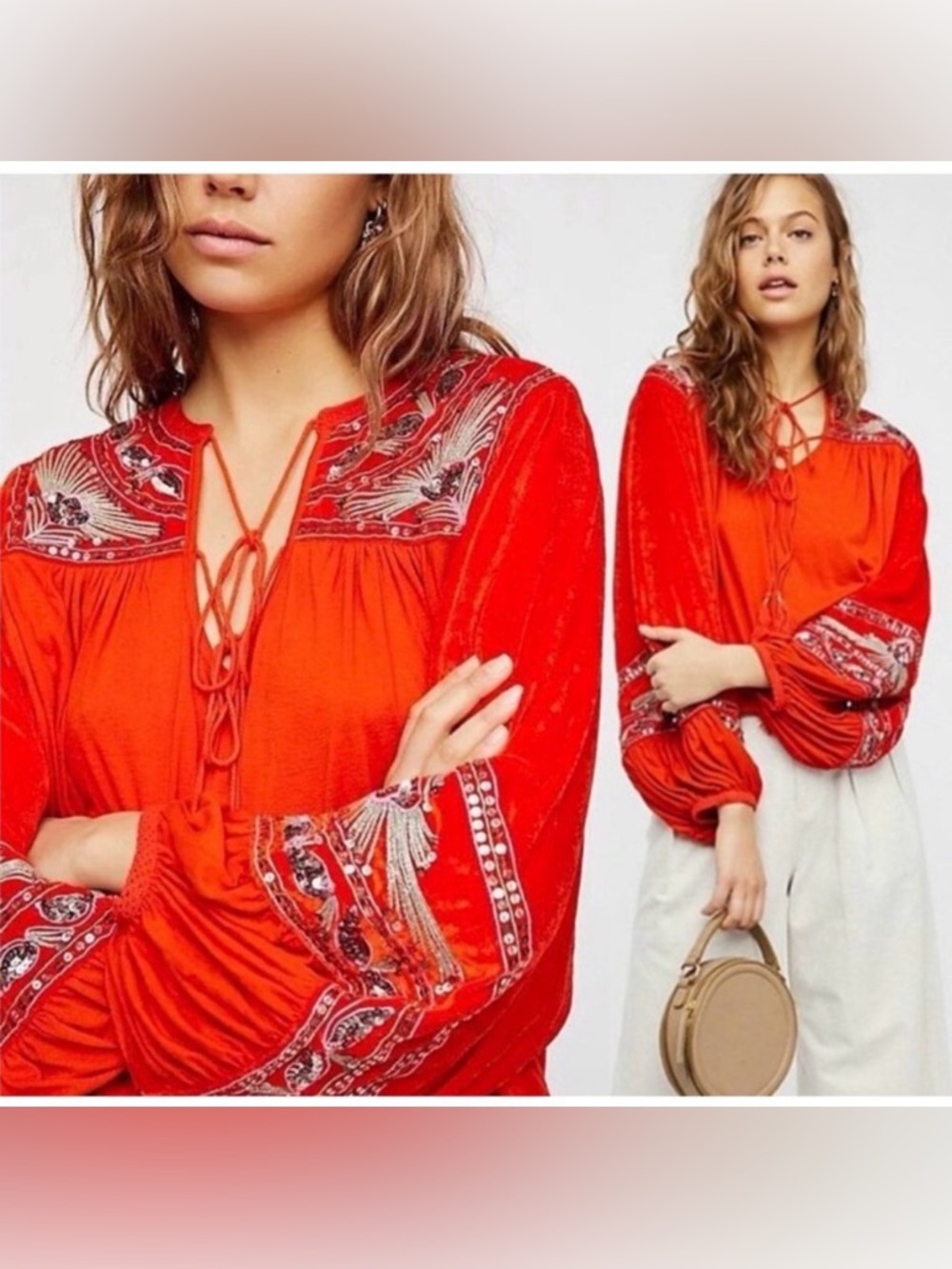 Free People Hearts Aflame peasant style embroidered Top - Small oversized